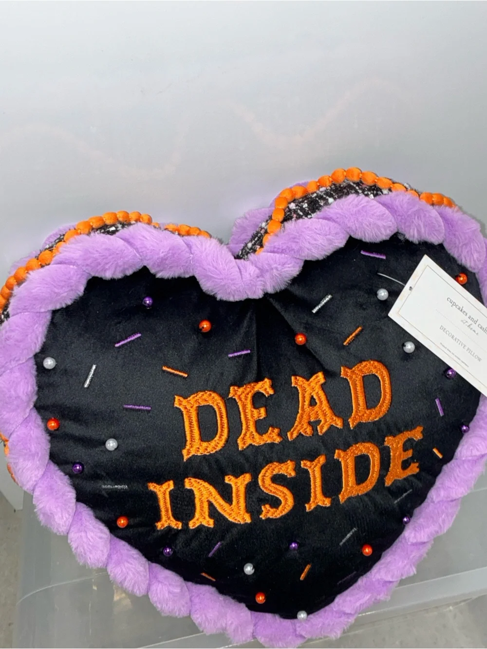 Cupcakes & cashmere embellished heart pillow
